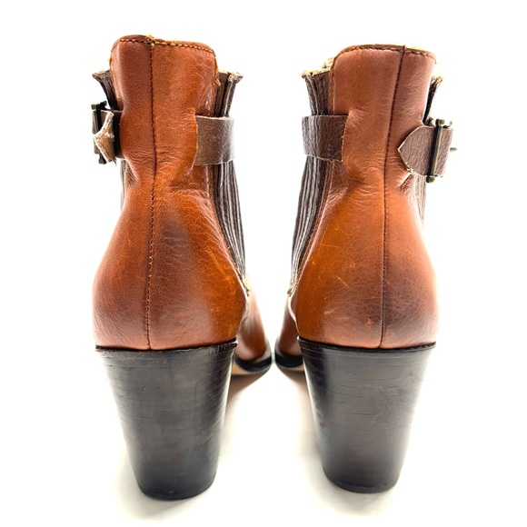 Dolce Vita Blocked Heeled Leather Ankle Boots With Adjustable Straps Cognac 8.5 - Picture 12 of 16